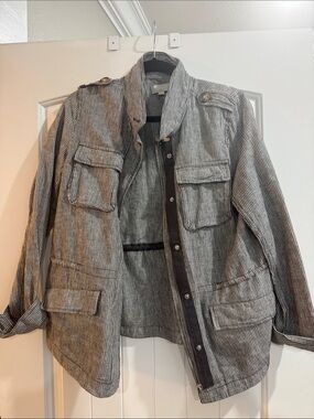 LOFT Black and White Striped Utility Field Jacket